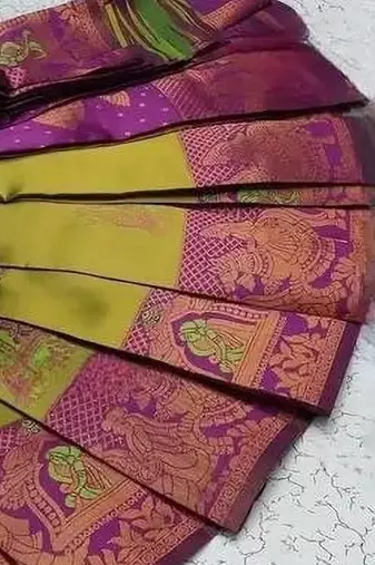 Parot Green Rani color art silk blend sarees with blouse