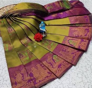 Parot Green Rani color art silk blend sarees with blouse 4