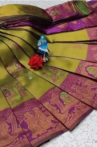 Parot Green Rani color art silk blend sarees with blouse