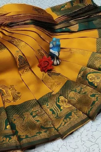 Yellow Green color art silk blend sarees with blouse