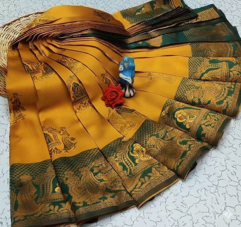 Yellow Green color art silk blend sarees with blouse