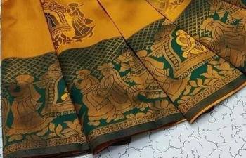 Yellow Green color art silk blend sarees with blouse 2