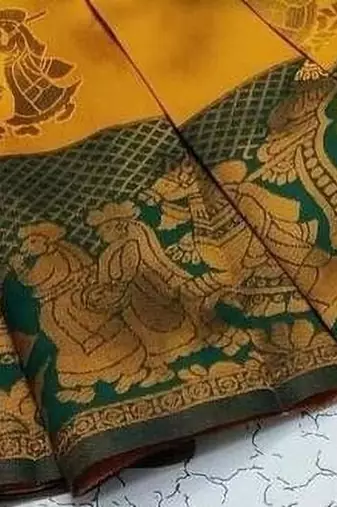 Yellow Green color art silk blend sarees with blouse