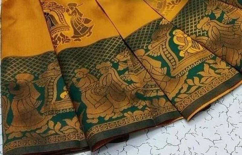 Yellow Green color art silk blend sarees with blouse