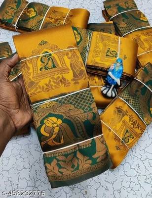 Yellow Green color art silk blend sarees with blouse 4