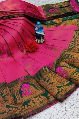 Pink Green color art silk blend sarees with blouse