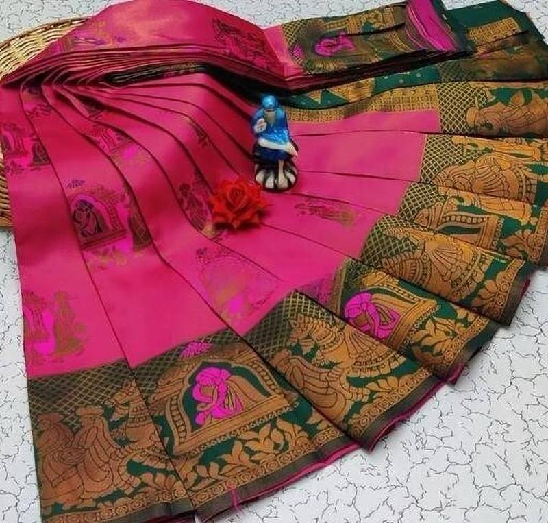 Pink Green color art silk blend sarees with blouse