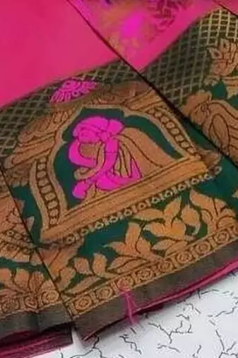 Pink Green color art silk blend sarees with blouse