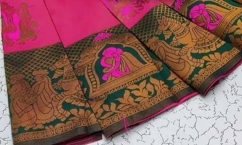 Pink Green color art silk blend sarees with blouse