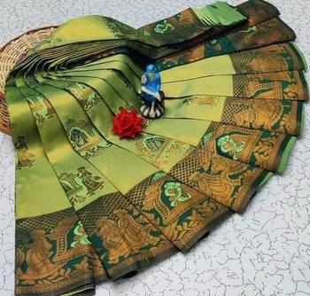 Pista green color art silk blend sarees with blouse 1