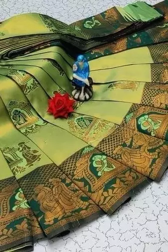 Pista green color art silk blend sarees with blouse
