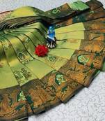 Pista green color art silk blend sarees with blouse