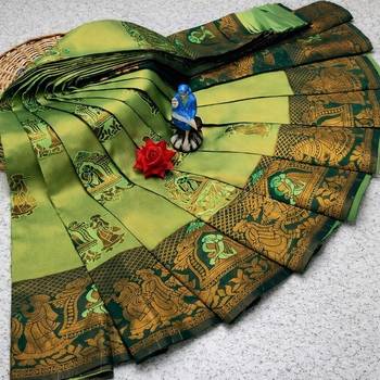 Pista green color art silk blend sarees with blouse 2