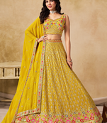 Women's Yellow Zari Thread Sequin Embroidery Work Lehenga Choli