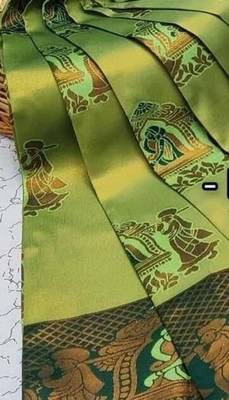 Pista green color art silk blend sarees with blouse 3