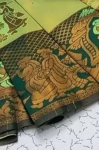 Pista green color art silk blend sarees with blouse