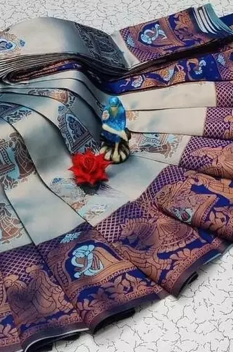 Skyblue color art silk blend sarees with blouse