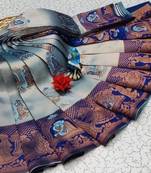 Skyblue color art silk blend sarees with blouse