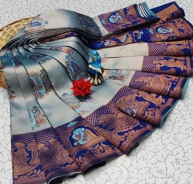 Skyblue color art silk blend sarees with blouse