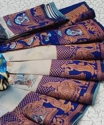 Skyblue color art silk blend sarees with blouse 2