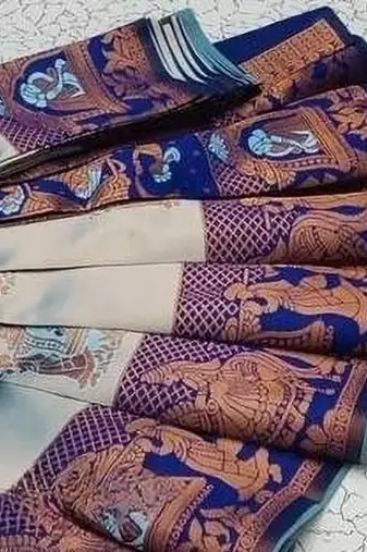 Skyblue color art silk blend sarees with blouse