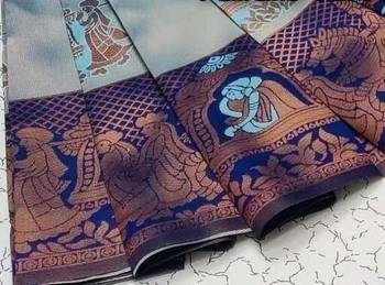 Skyblue color art silk blend sarees with blouse 3