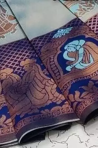 Skyblue color art silk blend sarees with blouse