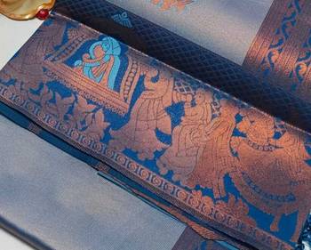 Skyblue color art silk blend sarees with blouse 5