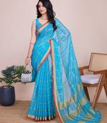 Blue kota doriya cotton silk saree with blouse