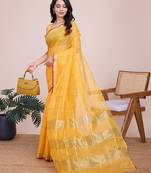 Yellow kota doriya cotton silk saree with blouse