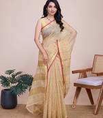 Cream kota doriya cotton silk saree with blouse