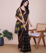 Black kota doriya cotton silk saree with blouse