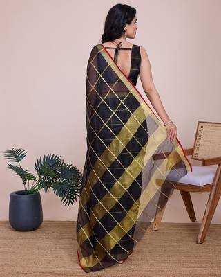 Black kota doriya cotton silk saree with blouse 4