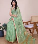 Green kota doriya cotton silk saree with blouse