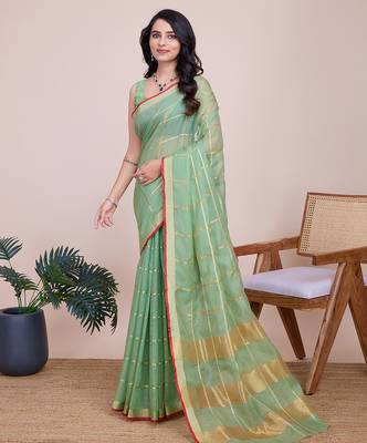 Green kota doriya cotton silk saree with blouse 3
