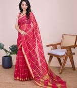 Rani pink kota doriya cotton silk saree with blouse