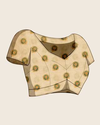 Rama green printed linan saree with blouse 5