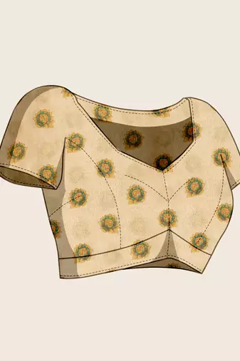 Rama green printed linan saree with blouse