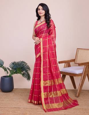 Rani pink kota doriya cotton silk saree with blouse 3
