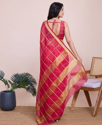 Rani pink kota doriya cotton silk saree with blouse 4