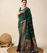 Dark green zari work jacquard saree with blouse