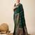 Dark green zari work jacquard saree with blouse