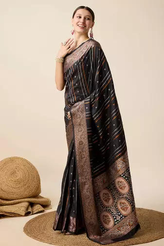 Black zari work jacquard saree with blouse
