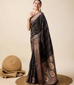 Black zari work jacquard saree with blouse