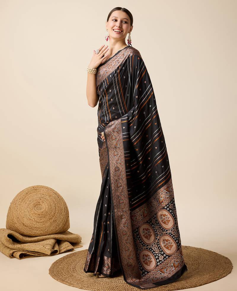 Black zari work jacquard saree with blouse