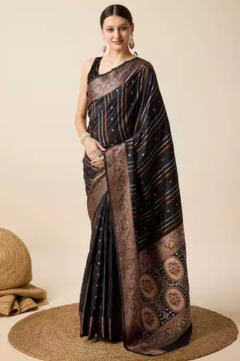 Black zari work jacquard saree with blouse