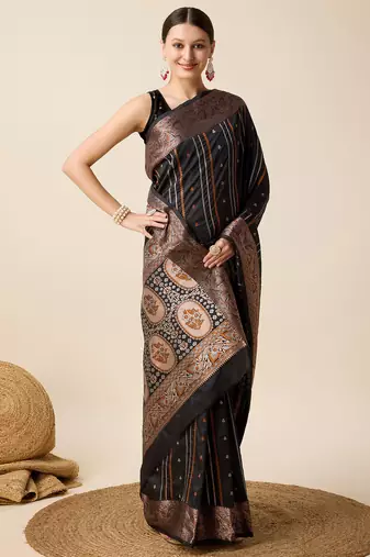 Black zari work jacquard saree with blouse