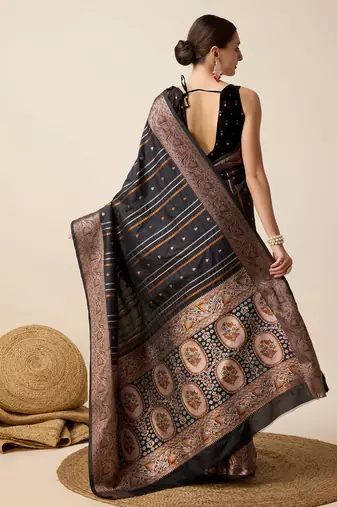 Black zari work jacquard saree with blouse