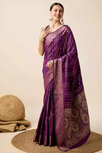 Wine zari work jacquard saree with blouse