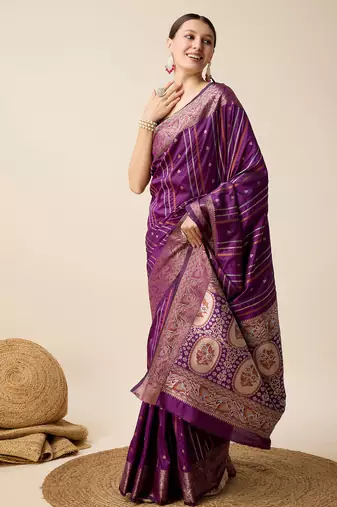 Wine zari work jacquard saree with blouse